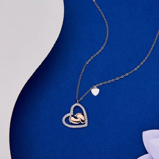 Gift To My Mommy - Baby Feet Heart Pendant Necklace