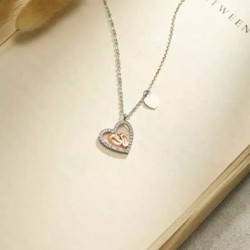 Gift To My Mommy - Baby Feet Heart Pendant Necklace