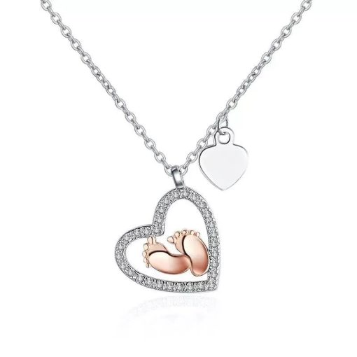 Gift To My Mommy - Baby Feet Heart Pendant Necklace