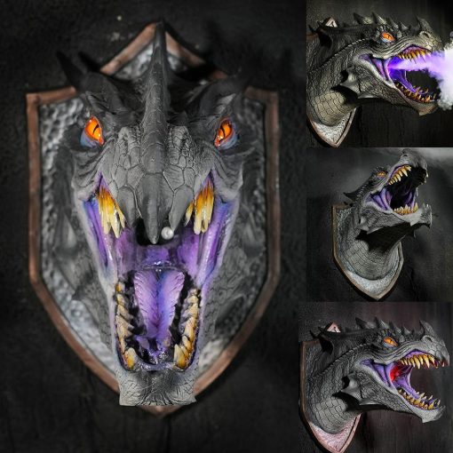 Dragon Legends Prop 3D Wall Mounted Smoked Led Dragon Head With Decor Statue Dinosaur Hanging Wall Light Art Sculpture Wall Z8T7