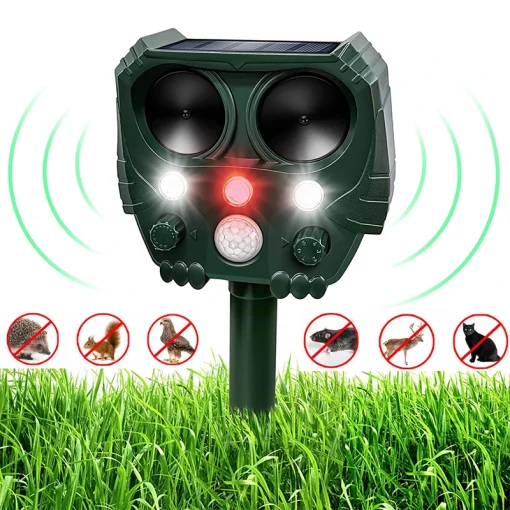 Solar Bird Repeller Ultrasonic Animal Repeller Outdoor Cat Repellent Dog Deterrent With Led Flashing Light Solar Animal Repeller