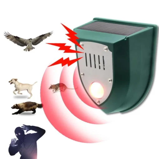 Solar Powered Animal Repeller Solar Ultrasonic Animal Repellent Deterrent Dog/Cat/Bird Repeller Frighten Animals Sonar Repellent