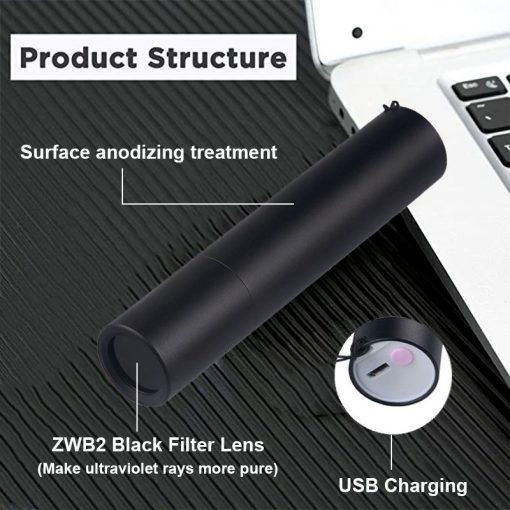 Tmwt 3W Built-In 18650 Battery Usb Uv Laser Pointer. Powerful Ultraviolet Light 365Nm Flashlight With Filter Aluminum Torch