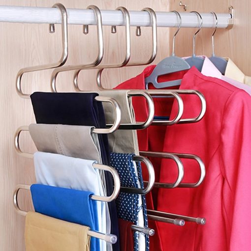 5 Layers Stainless Steel Pants Hangers S Shape Clothes Storage Rack Trousers Hanger Wardrobe Multilayer Trousers Organizer