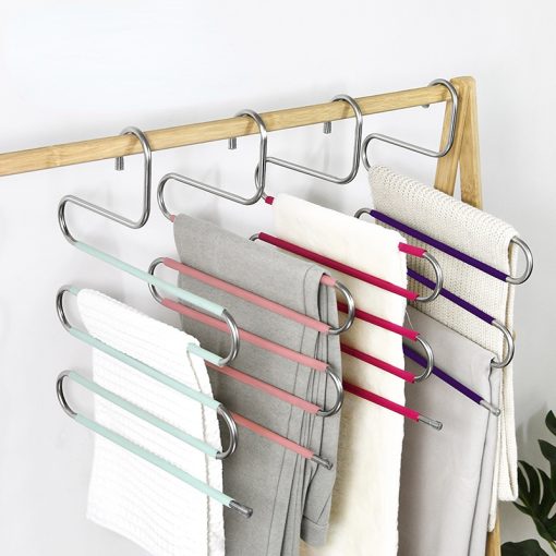 5 Layers Stainless Steel Pants Hangers S Shape Clothes Storage Rack Trousers Hanger Wardrobe Multilayer Trousers Organizer