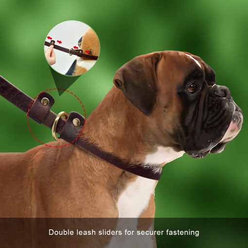 Benepaw Heavy Duty Slip Dog Leash Leather Adjustable Stitched Pet Training Lead With Slider For Medium Large Dogs Easy Control