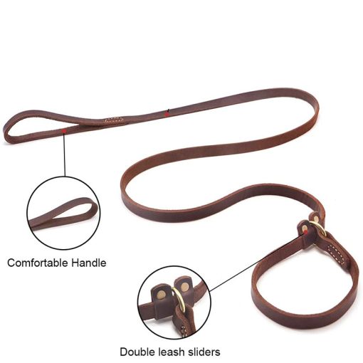 Benepaw Heavy Duty Slip Dog Leash Leather Adjustable Stitched Pet Training Lead With Slider For Medium Large Dogs Easy Control