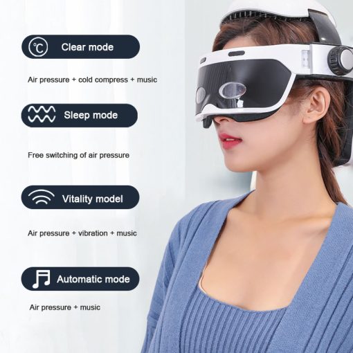 Head And Eye Two-In-One Massager, Air Pressure Vibration Therapy To Promote Sleep, Infrared Music Massage Helmet