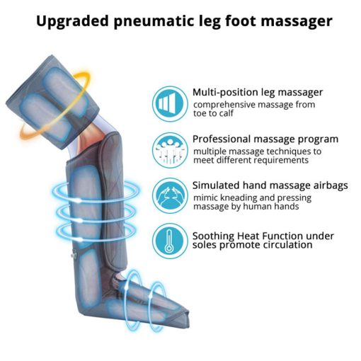 Leg Air Compression Massager Heated For Foot And Calf Thigh Circulation With Handheld Controller 6 Modes 3 Intensities