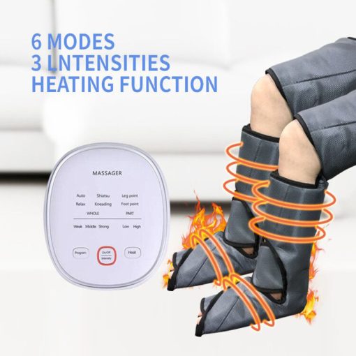 Leg Air Compression Massager Heated For Foot And Calf Thigh Circulation With Handheld Controller 6 Modes 3 Intensities