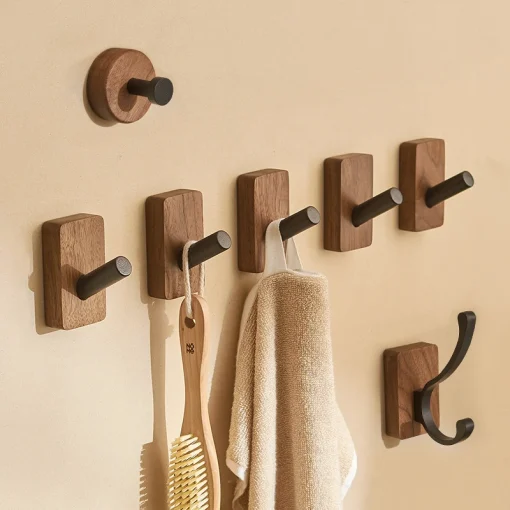 Simple Solid Wood Hook Walnut Hanging Hanger Bathroom Wall Hook Bedroom Coat Storage Rack Home Towel Key Decoration Hook