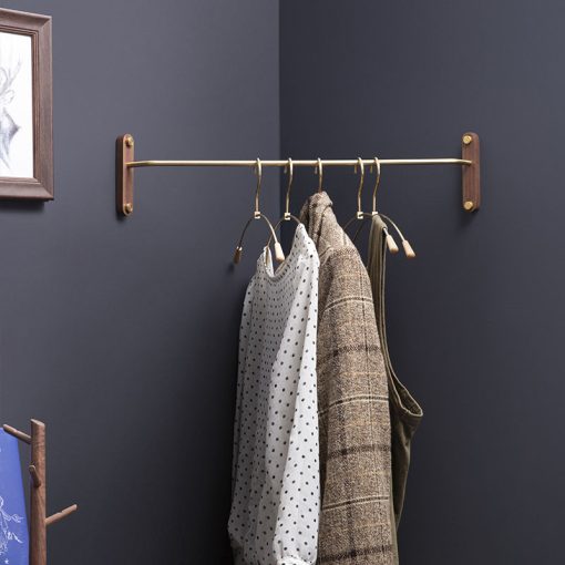 Quality Solid Wooden Clothes Hanger Bedroom Furniture Wall Hanging Corner Storage Brass Metal House Coat Rack Wardrobe Organizer