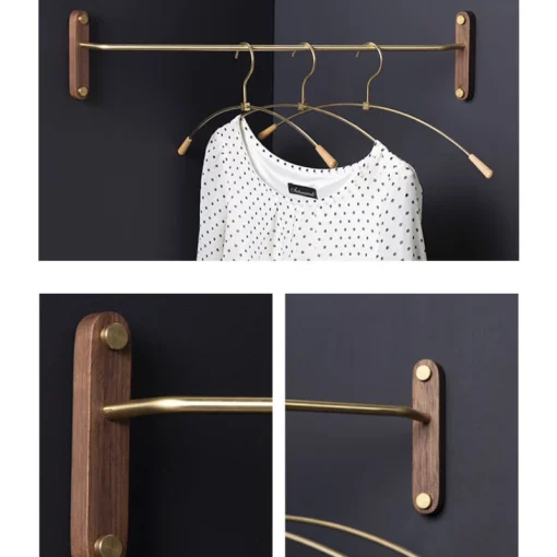 Quality Solid Wooden Clothes Hanger Bedroom Furniture Wall Hanging Corner Storage Brass Metal House Coat Rack Wardrobe Organizer