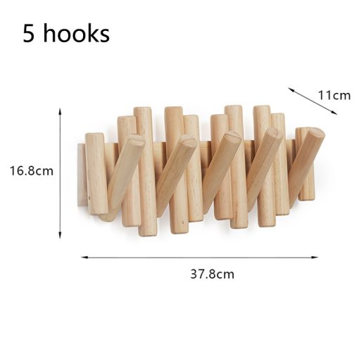 Wood 5 Hooks Wall Hanger Foldable Coat Racks Decoration Wall-Mounted Multi Rack Modern Round Wooden Decor Peg Wall Children Rack