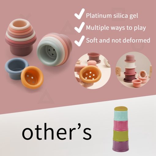 1Set Silicone Stacking Cups Montessori Toys For Kids Stacker Blocks Early Educational Toys Baby Bath Toys Ins Style Bathtub Toy