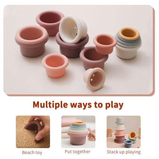 1Set Silicone Stacking Cups Montessori Toys For Kids Stacker Blocks Early Educational Toys Baby Bath Toys Ins Style Bathtub Toy