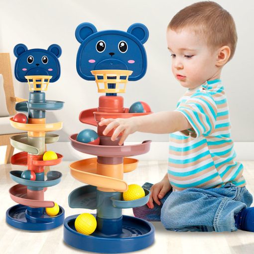 2-7 Layes Track Rolling Ball Pile Tower Early Educational Toy For Babies Rotating Track Educational Stacking Toy For Kids Gift