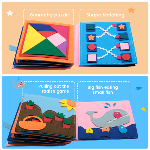 Baby Montessori Busy Book Math Early Learning Toys Cloth Book Basic Life Skill Teaching Brush Teeth/Clock/Weather/Tie Shoes