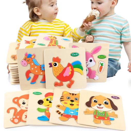 Baby Toys 3D Wooden Puzzle Jigsaw Toys For Children Cartoon Animal Puzzles Intelligence Kids Early Educational Brain Teaser Toys