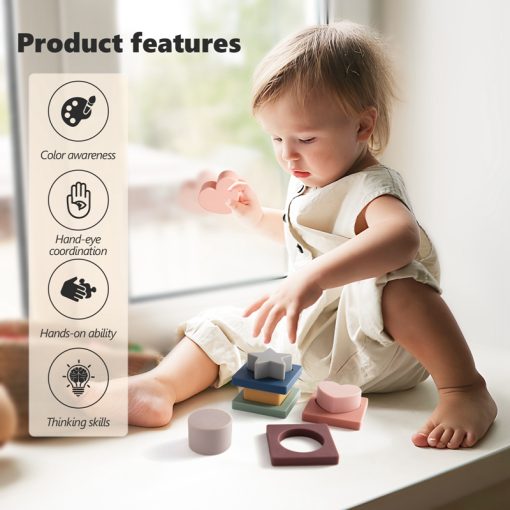 Children Montessori Silicone Toys Baby Early Education Toy Shape Matching Kids Puzzle Toys Sorter Games Baby Silicone Teether