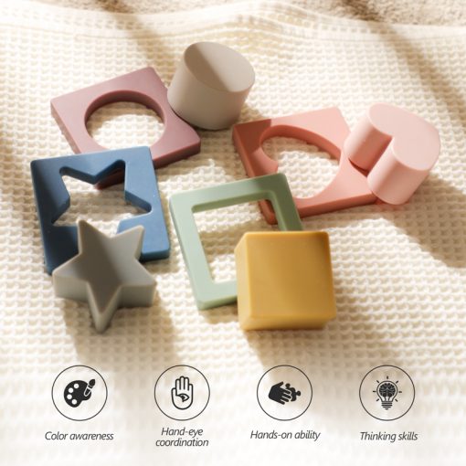 Children Montessori Silicone Toys Baby Early Education Toy Shape Matching Kids Puzzle Toys Sorter Games Baby Silicone Teether