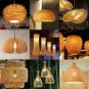 Classic Bamboo Lustre Chandelier Hanging Lamp Ceiling Rattan Pendant Light Fixture Weaving Home Living Bed Room Decor