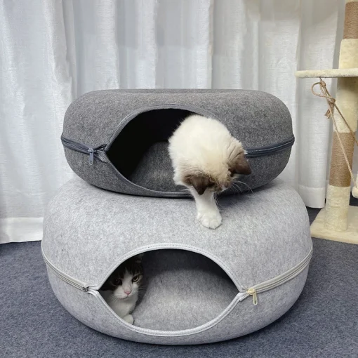 Donut Pet Cat Tunnel Interactive Play Toy Cat Bed Dual Use Ferrets Rabbit Bed Tunnels Indoor Toys Cats House Kitten Training Toy