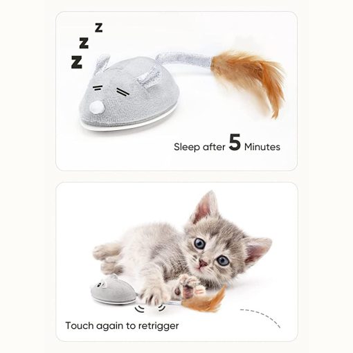 Interactive Cat Toy Automatic Mouse With Feather Tail Kitty With Usb Charging Pet Exercise With Led Lights Smart Electric Robot