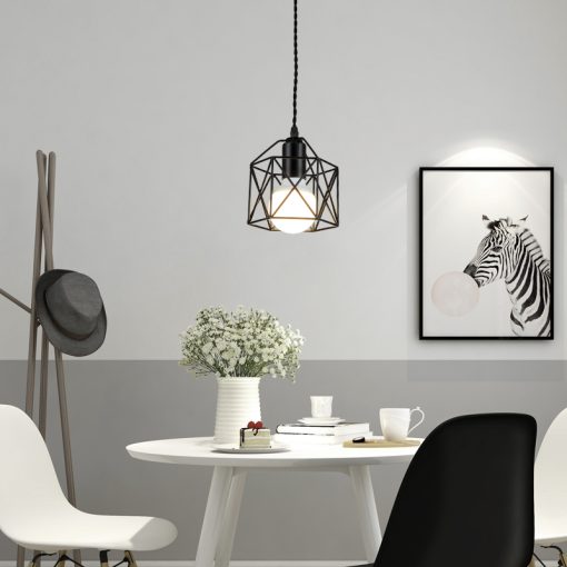 Modern Led Pendant Light Iron Gold Black Minimalist Metal Cage Pendant Lamp Living Room Restaurant Shop Bar Fixture Decoration