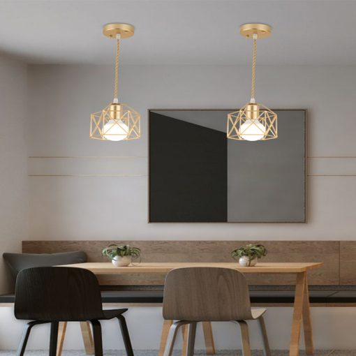 Modern Led Pendant Light Iron Gold Black Minimalist Metal Cage Pendant Lamp Living Room Restaurant Shop Bar Fixture Decoration