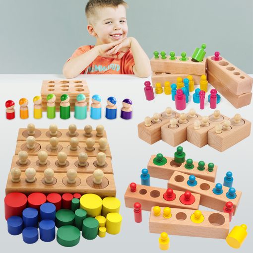 Montessori Cylinder Socket Puzzles Toy Baby Development Practice And Sensespreschool Educational Wooden Toys For Children