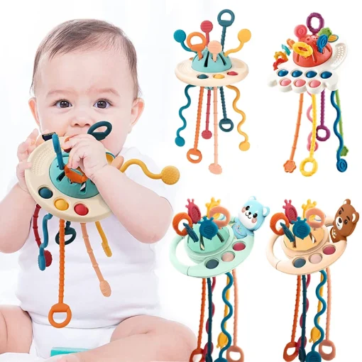 Montessori Pull String Sensory Toys Baby 6 12 Months Silicone Activity Toys Development Educational Toys For Baby 1 To 3 Years