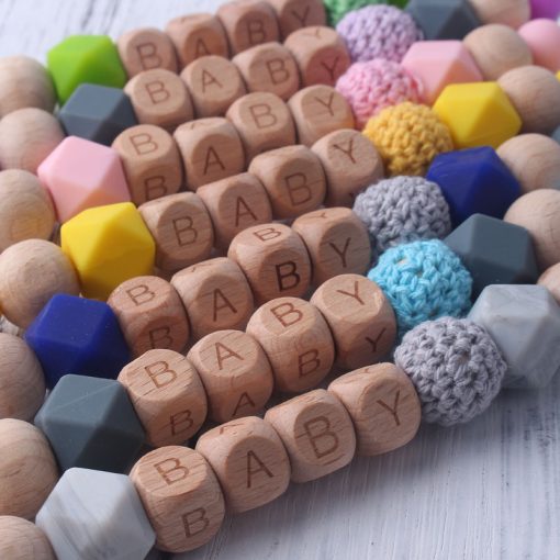 Personalized Name Beech Wood Chew Beads Pacifier Clips Dummy Chain Holder Cute Soother Chains Baby Teething Toy Baby Chew