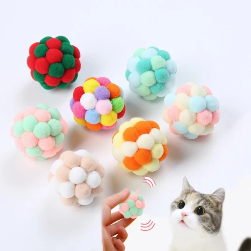 Pet Cat Toy Colorful Bouncy Ball Kitten Toys Plush Bell Ball Mouse Toy Planet Ball Cat Toys Interactive Pet Supplies