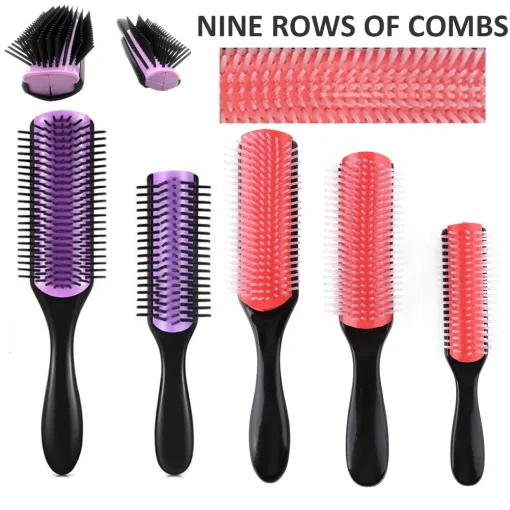 1Pc 9 Rows Combs Hair Styling Brush Detangle Hairbrush Salon Hairdressing Straight Curly Hair Comb Women Wet Dry Hair Brush