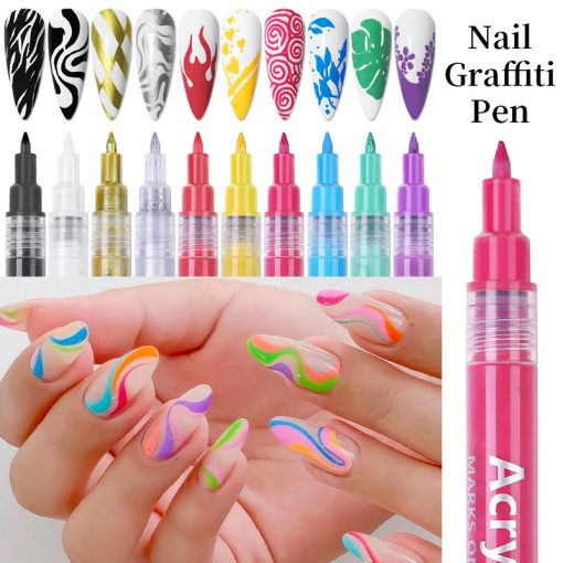 1Pc Nail Art Graffiti Pen Abstract Lines Flower Sketch Waterproof Drawing Pen 3D Nail Art Accessories Nail Art Painting Tool