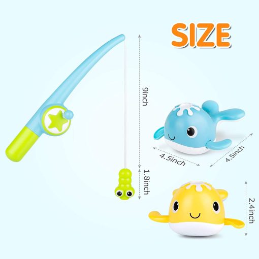 2023 Bath Toys Magnetic Fishing Games Wind-Up Swimming Whales Water Table Pool Bath Tub Toy For Toddlers Baby Kids Age 2 3 4 5 6