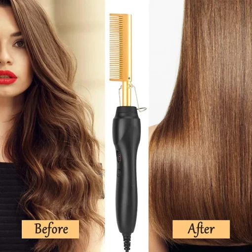 3 In 1 Electric Heating Comb Hair Straightener Curler Wet Dry Hair Iron Straightening Brush Hair Styling Tool