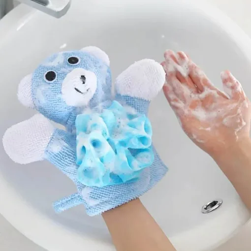 Baby Bath Gloves For Kids Toddlers Cartoon Animal Shape Shower Towel Washcloth Bathing Ball Children Wash Clean Shower Massage