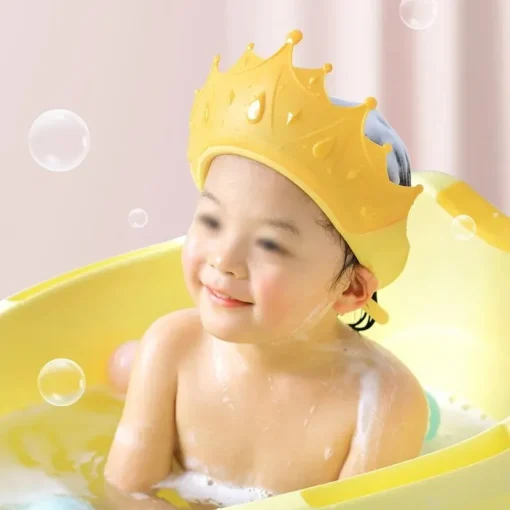 Baby Shower Cap Waterproof Shampoo Hat For Children Shower Toddler Protect Ears Eyes Girl Boy Adjustable Silicone Bathing Crown