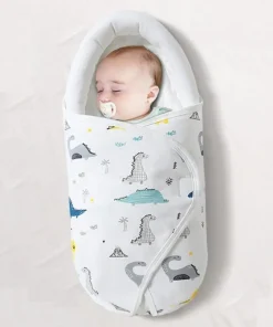 Baby Swaddling Blanket Cotton Infant Nursery Wrap For Newborns Dinosaur Print Head Neck Protector Blanket Warm Baby Sleeping Bag