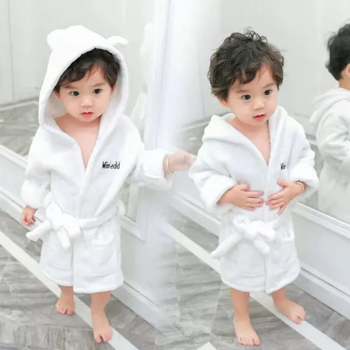 Euerdodo Children'S Bathrobe For Boys Girls Warm Long Sleeve Hooded Baby Bathrobe Velvet Kids Robe Sleep Homewear