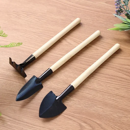 3 Piece Set Mini Gardening Potting Tools Wooden Handle Shovel Rake Shovel Multifunctional Household Plant Bonsai Tools