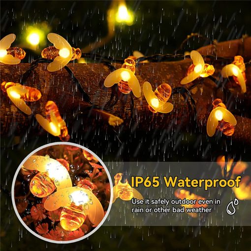 Allilit Solar String Light 20 Led Cute Bee Outdoor Wedding Garden Patio Party Christmas Tree Honeybee Starry Fairy Decor Lamp