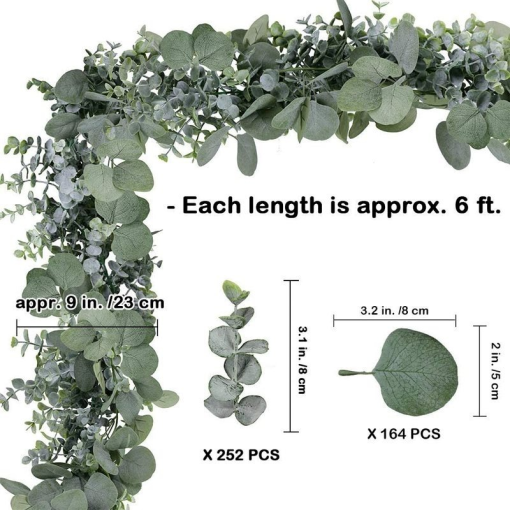 Artificial Eucalyptus Leaves Vines Eucalyptus Garland 6' Long Faux Silk Rattan For Wedding Backdrop Arch Home Room Garden Decor