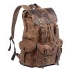 Casual Oil Wax Canvas Backpacks Vintage Waterproof Large Capacity Travel Bag Women Mochila Leather Laptop Drawstring Rucksack