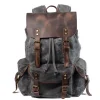 Casual Oil Wax Canvas Backpacks Vintage Waterproof Large Capacity Travel Bag Women Mochila Leather Laptop Drawstring Rucksack