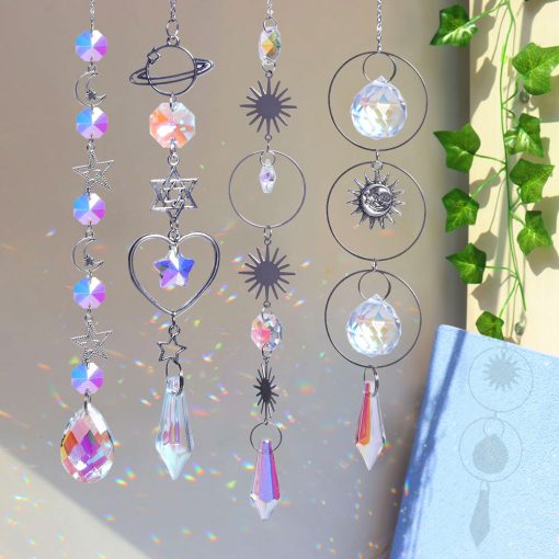 Crystal Suncatcher Light Catcher Heart Crystal Pendant Window Wind Chime Rainbow Chaser Hanging Drop Home Windchime Garden Decor