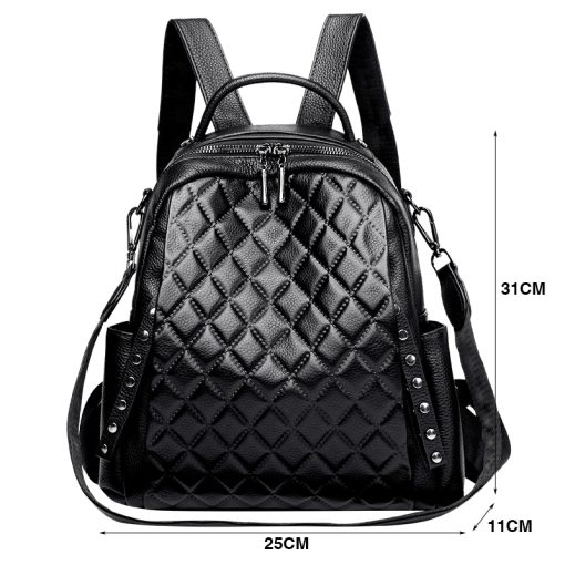 Fashion Diamond Lattice Backpack Female Women'S Genuine Leather Rucksack Brand Cowhide Knapsacks Ladies Large Capacity Backpacks