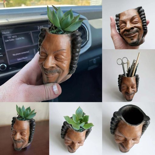Flower Pot Human Face Vase Rapper Snoop Dogg Man Human Smile Face Planter Pot Pen Pencil Holder Desktop Garden Decor